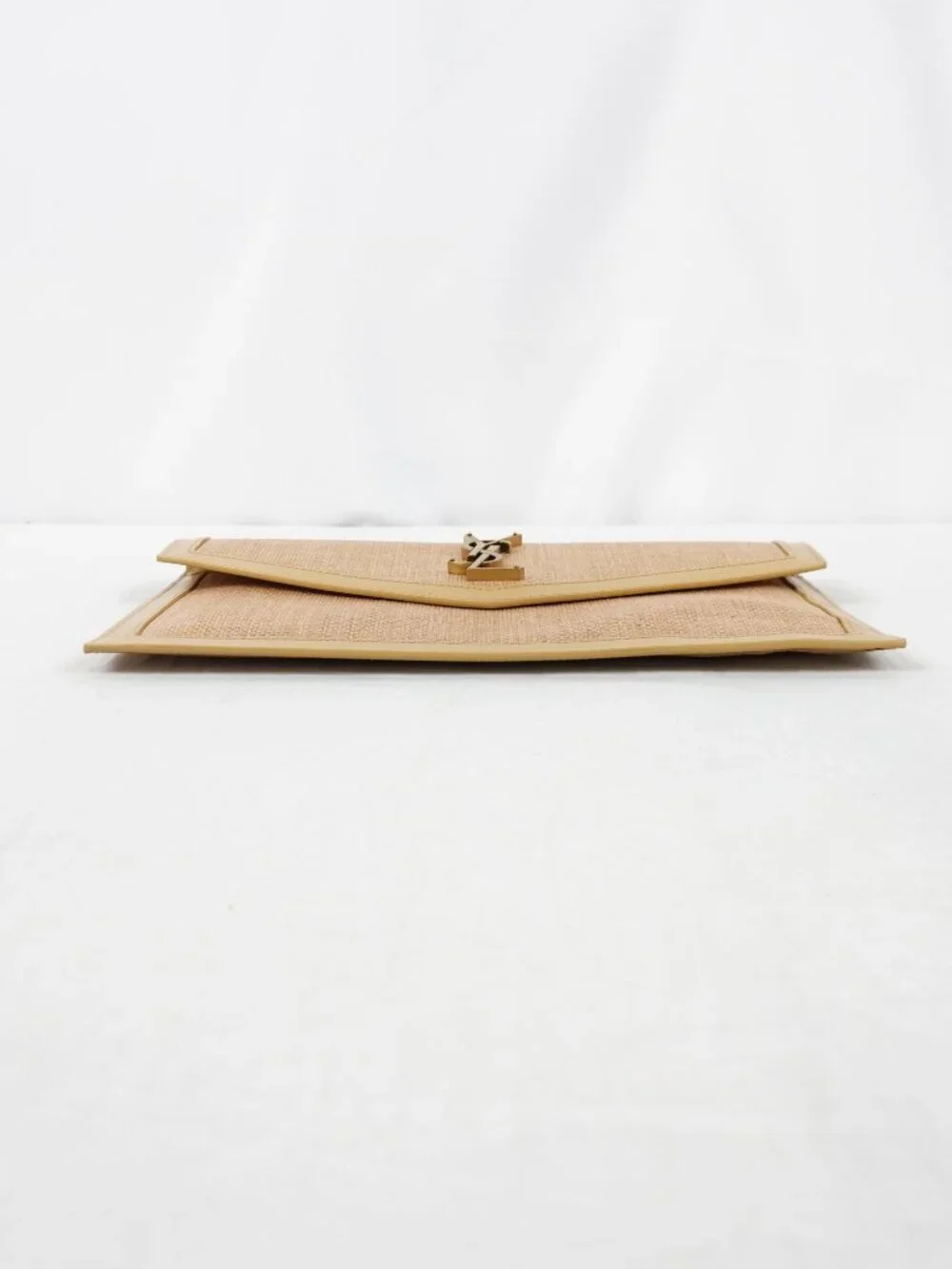 Saint Laurent Uptown Pouch In Natural Hay Micro Raffia With Blush Leather Trim